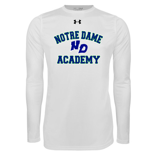 Under Armour White Long Sleeve Tech Tee-Notre Dame de La Baie Academy Notre Dame Academy ND Stacked 2 Color