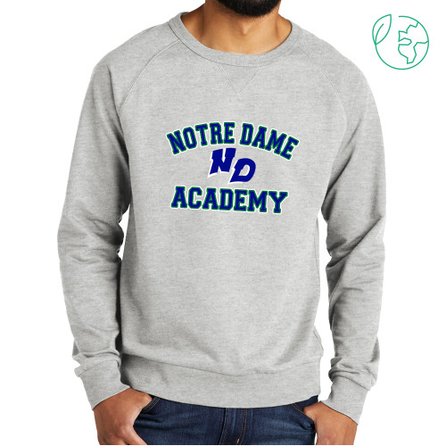 Allmade Light Grey Organic French Terry Crewneck Sweatshirt-Notre Dame de La Baie Academy Notre Dame Academy ND Stacked 2 Color