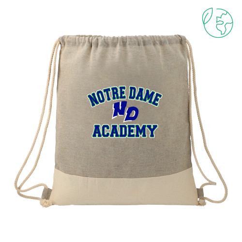 Split Recycled Cotton Grey/Natural Drawstring Bag-Notre Dame de La Baie Academy Notre Dame Academy ND Stacked 2 Color
