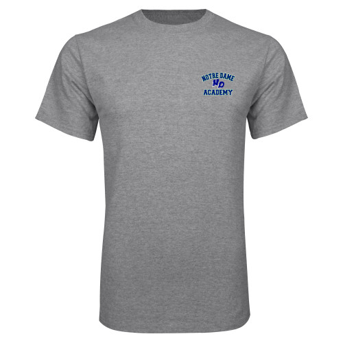 Grey T Shirt-Notre Dame de La Baie Academy Notre Dame Academy ND Stacked 2 Color