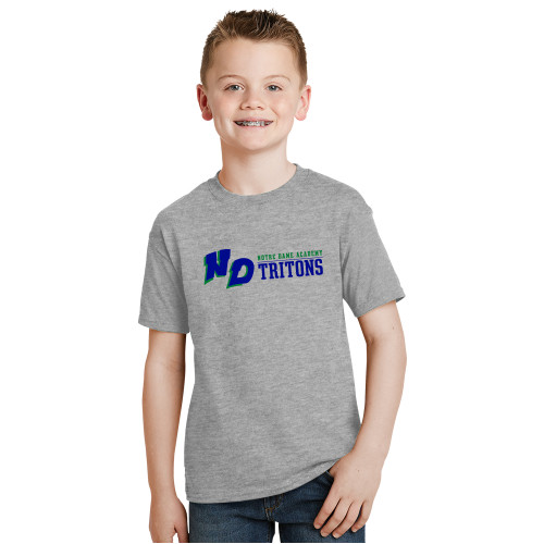 Youth Grey T Shirt-Notre Dame de La Baie Academy Notre Dame AcademyTritons ND Flat