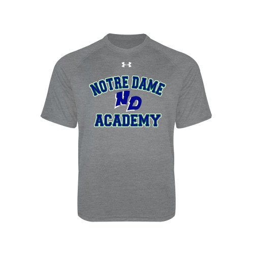 Under Armour Youth Grey Tech Tee-Notre Dame de La Baie Academy Notre Dame Academy ND Stacked 2 Color