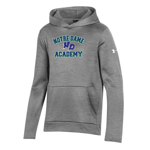 Under Armour Youth Grey Fleece Hoodie-Notre Dame de La Baie Academy Notre Dame Academy ND Stacked 2 Color, ua
