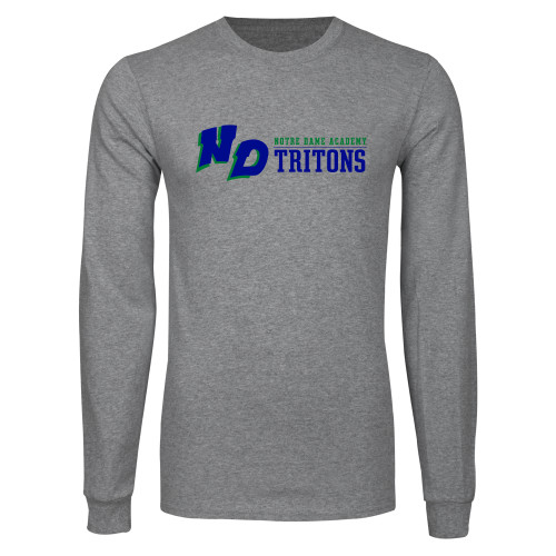 Grey Long Sleeve T Shirt-Notre Dame de La Baie Academy Notre Dame AcademyTritons ND Flat