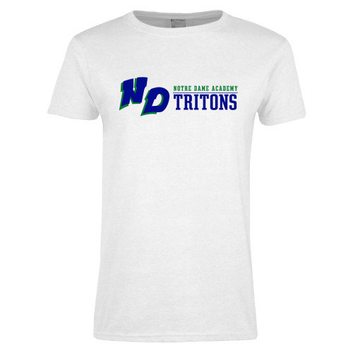 Womens White Short Sleeve Tee-Notre Dame de La Baie Academy Notre Dame AcademyTritons ND Flat