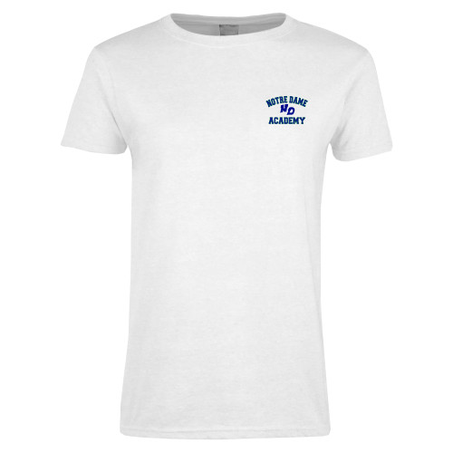 Womens White Short Sleeve Tee-Notre Dame de La Baie Academy Notre Dame Academy ND Stacked 2 Color