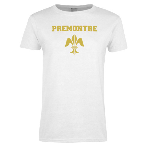 Womens White Short Sleeve Tee-Fleur de Lis Premontre Stacked