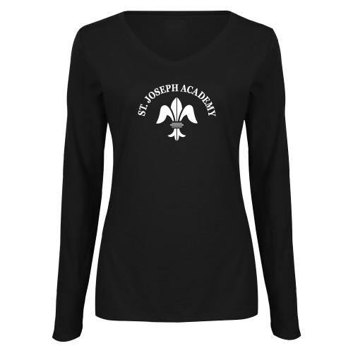 Womens Black Long Sleeve V Neck Tee -Notre Dame de La Baie Academy St. Joseph Academy