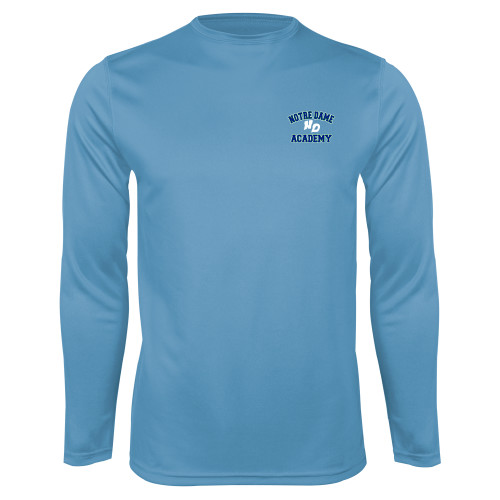 Light Blue Performance Long Sleeve Shirt-Notre Dame de La Baie Academy Notre Dame Academy ND Stacked 2 Color