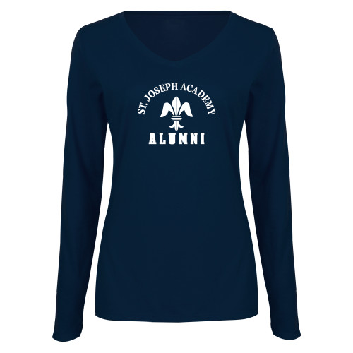 Womens Navy Long Sleeve V Neck Tee-St. Joseph Academy Alumni