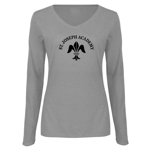 Womens Grey Long Sleeve V Neck Tee -Notre Dame de La Baie Academy St. Joseph Academy