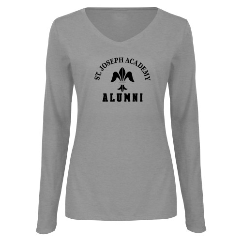 Womens Grey Long Sleeve V Neck Tee -St. Joseph Academy Alumni