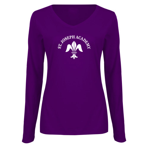 Womens Purple Long Sleeve V Neck Tee -Notre Dame de La Baie Academy St. Joseph Academy