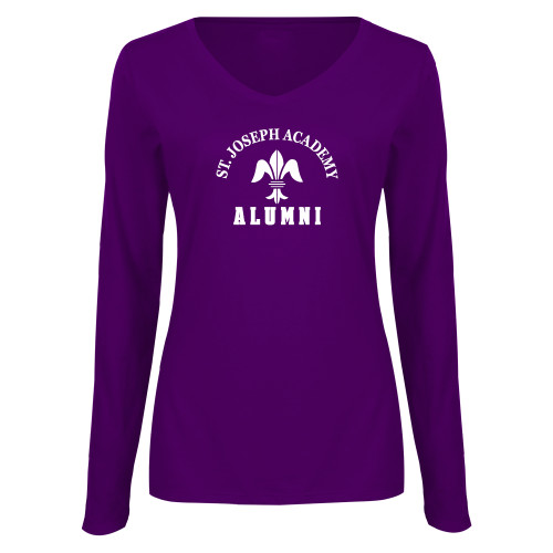 Womens Purple Long Sleeve V Neck Tee -St. Joseph Academy Alumni