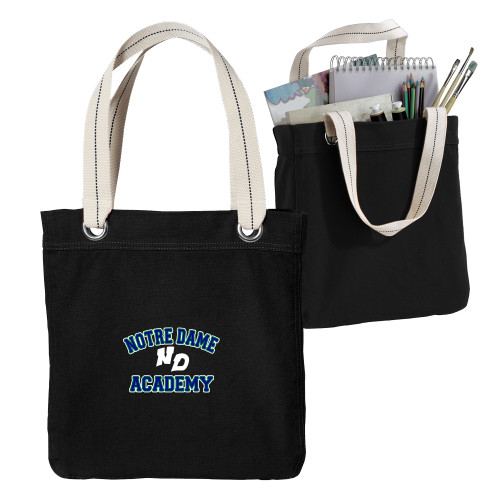 Allie Black Canvas Tote-Notre Dame de La Baie Academy Notre Dame Academy ND Stacked 2 Color