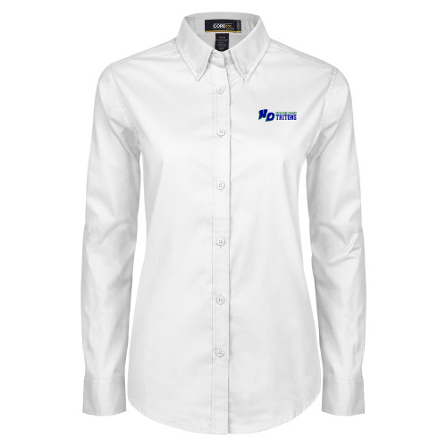 Womens White Twill Button Down Long Sleeve-Notre Dame de La Baie Academy Notre Dame AcademyTritons ND Flat