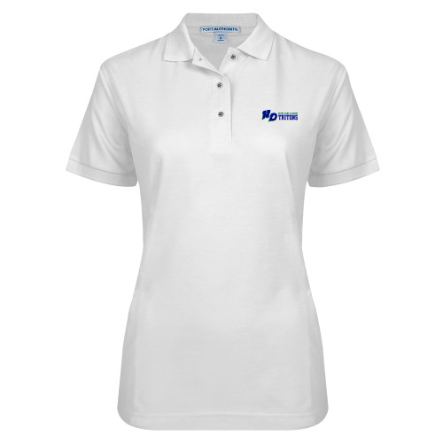 Womens Silk Touch White Pique Polo-Notre Dame de La Baie Academy Notre Dame AcademyTritons ND Flat