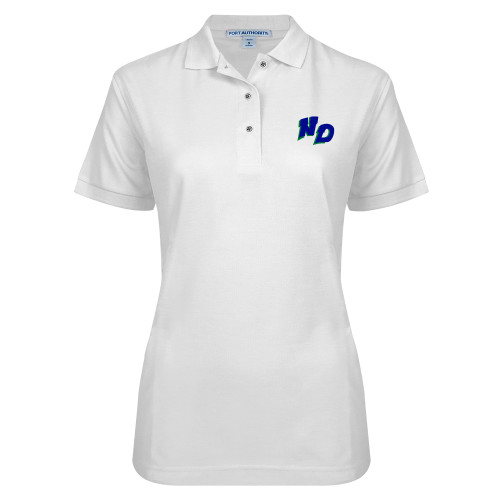 Womens Silk Touch White Pique Polo-Notre Dame de La Baie Academy Notre Dame ND Stand Alone