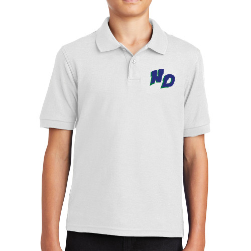 Youth White Silk Touch Polo-Notre Dame de La Baie Academy Notre Dame ND Stand Alone