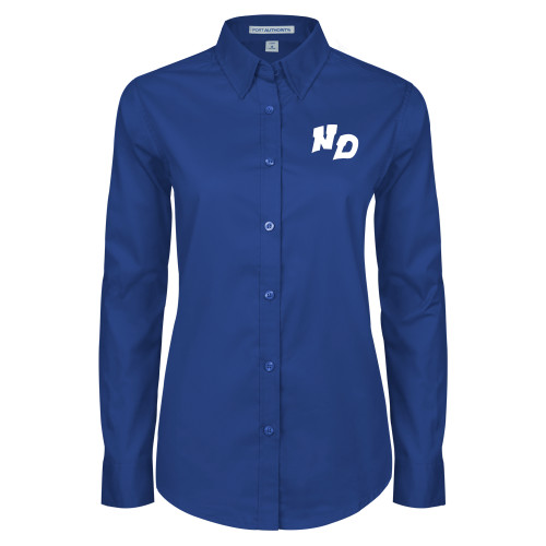 Womens Royal Twill Button Down Long Sleeve -Notre Dame de La Baie Academy Notre Dame ND Stand Alone