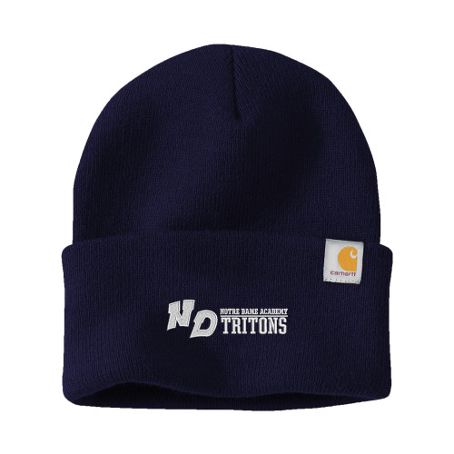 Carhartt Navy Knit Beanie w/Cuff-Notre Dame de La Baie Academy Notre Dame AcademyTritons ND Flat