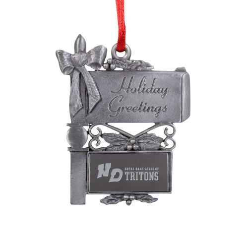 Pewter Mail Box Ornament-Notre Dame de La Baie Academy Notre Dame AcademyTritons ND Flat Engraved
