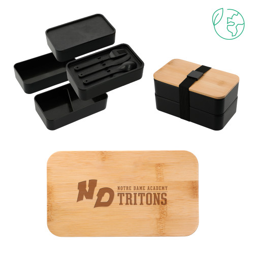 Stackable Bamboo Fiber Black Bento Box-Notre Dame de La Baie Academy Notre Dame AcademyTritons ND Flat Engraved