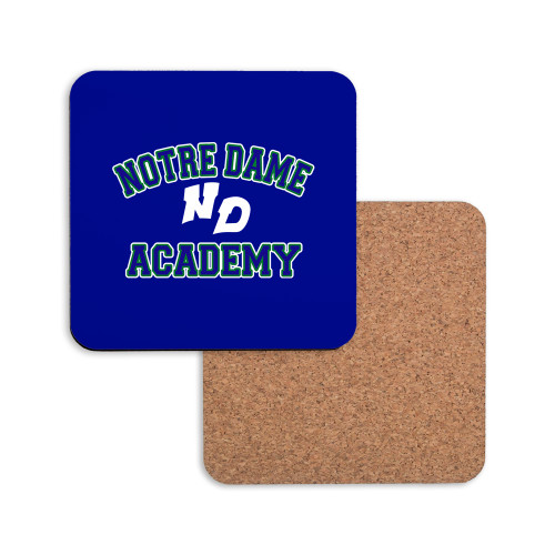 Hardboard Coaster w/Cork Backing-Notre Dame de La Baie Academy Notre Dame Academy ND Stacked 2 Color, Add Background PMS 2738