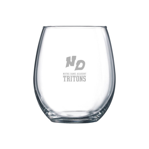 Libbey Stemless Glass 17oz-Notre Dame de La Baie Academy Notre Dame AcademyTritons ND Stacked Engraved
