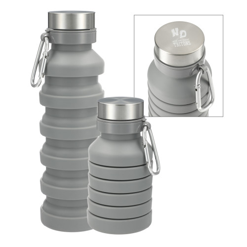 Zigoo Silicone Collapsible Grey Bottle 18oz-Notre Dame de La Baie Academy Notre Dame AcademyTritons ND Stacked Engraved