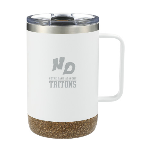 Valhalla Vacuum Insulated Camp White Mug 14oz-Notre Dame de La Baie Academy Notre Dame AcademyTritons ND Stacked Engraved