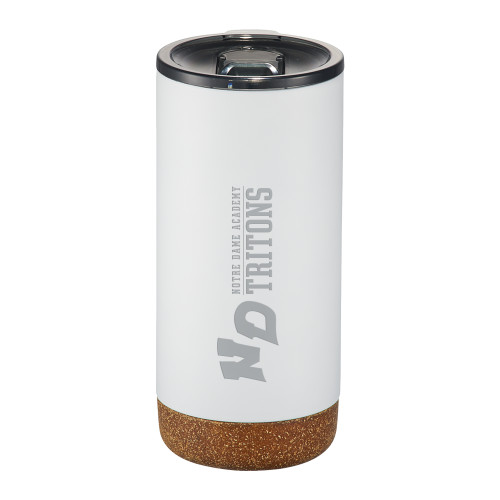 Valhalla Vacuum Insulated White Tumbler 16oz-Notre Dame de La Baie Academy Notre Dame AcademyTritons ND Flat Engraved, Place Logo Vertically