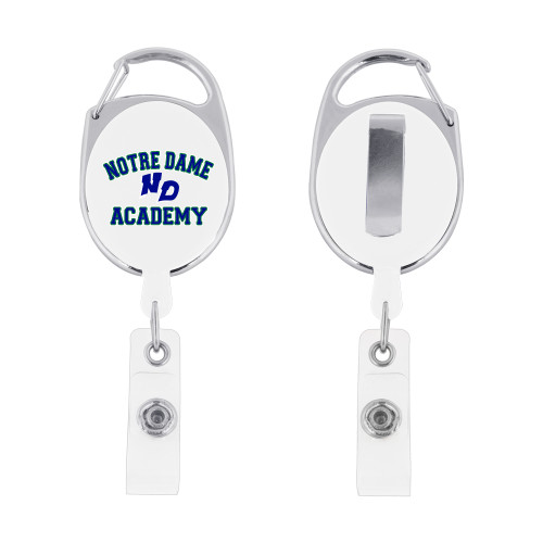 White Oval Retractable Badge Holder w/Clip-Notre Dame de La Baie Academy Notre Dame Academy ND Stacked 2 Color
