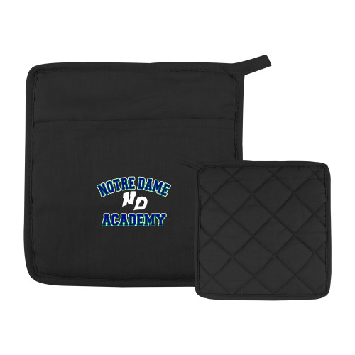 Quilted Canvas Black Pot Holder-Notre Dame de La Baie Academy Notre Dame Academy ND Stacked 2 Color