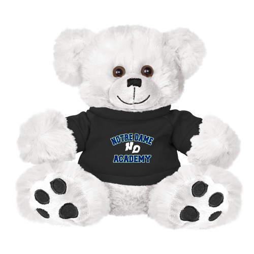Plush Big Paw 8 1/2 inch White Bear w/Black Shirt-Notre Dame de La Baie Academy Notre Dame Academy ND Stacked 2 Color
