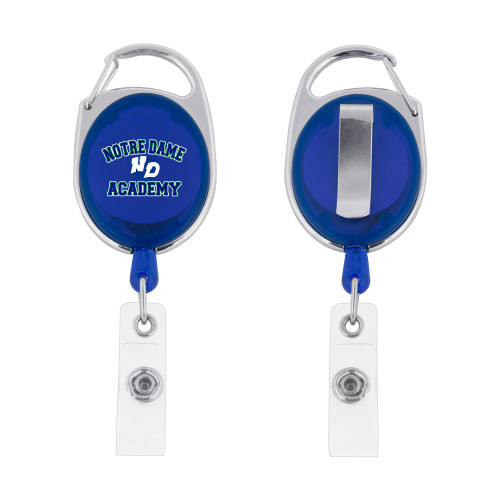 Blue Oval Retractable Badge Holder w/Clip-Notre Dame de La Baie Academy Notre Dame Academy ND Stacked 2 Color