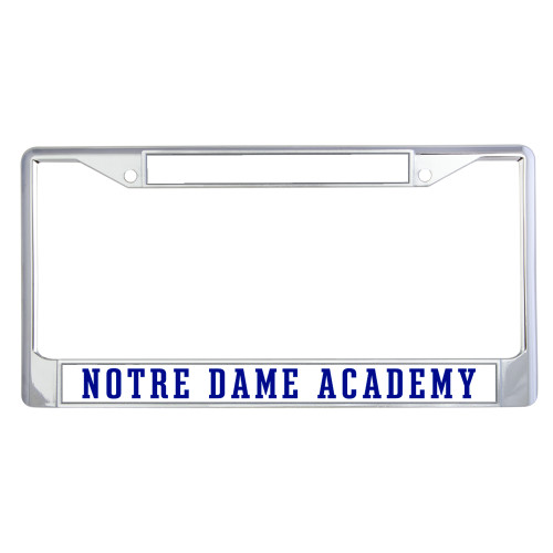 Metal License Plate Frame in Chrome-Notre Dame de La Baie Academy Notre Dame Academy Flat Text