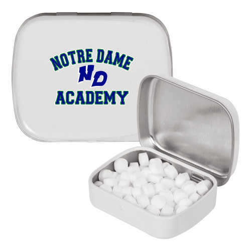 White Rectangular Peppermint Tin-Notre Dame de La Baie Academy Notre Dame Academy ND Stacked 2 Color