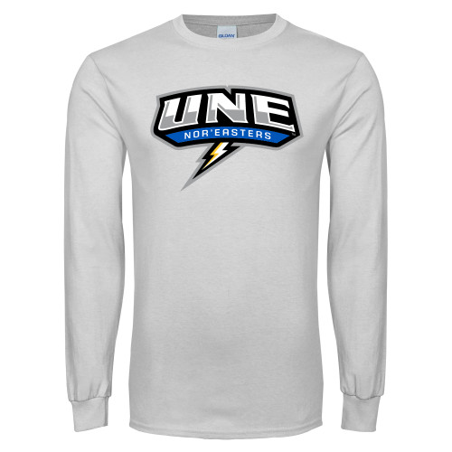  White Long Sleeve T Shirt - UNE w Bolt