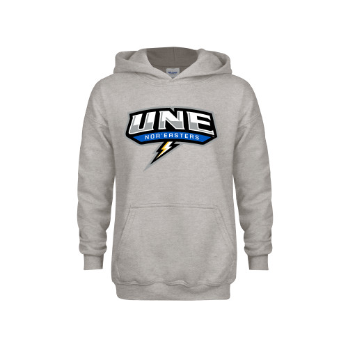  Youth Grey Fleece Hood - UNE w Bolt