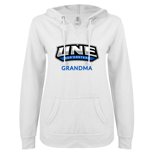  ENZA Womens White V Notch Raw Edge Fleece Hoodie - Grandma