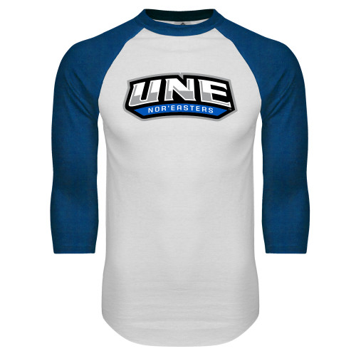  White/Royal Raglan Baseball T Shirt - UNE