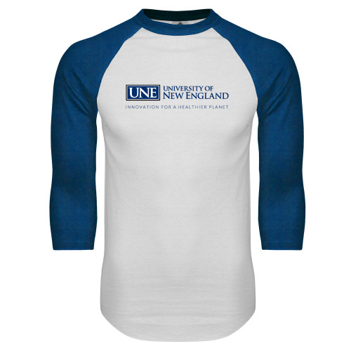  White/Royal Raglan Baseball T Shirt - Institutional Mark