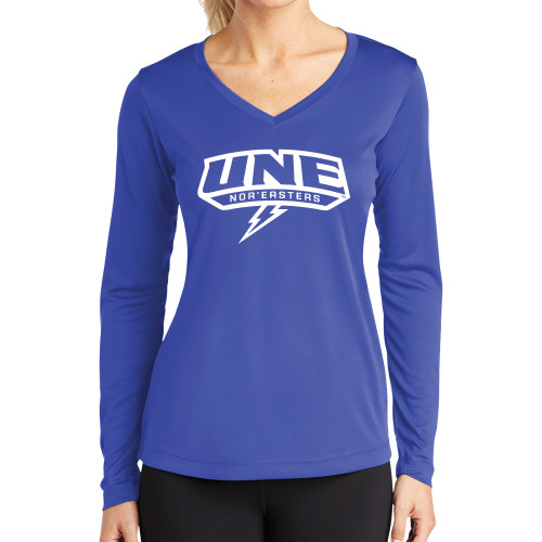  Womens Royal Performance Long Sleeve V Neck Shirt - UNE w Bolt