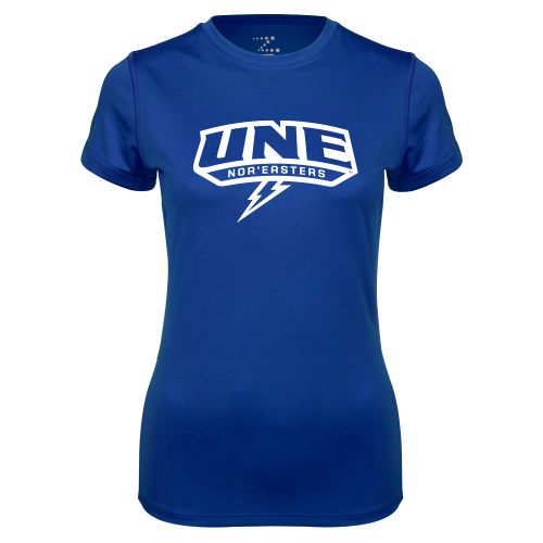  Womens Royal Performance Tee - UNE w Bolt