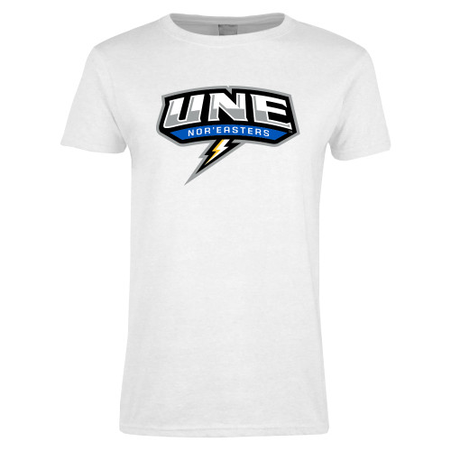  Womens White Short Sleeve Tee - UNE w Bolt