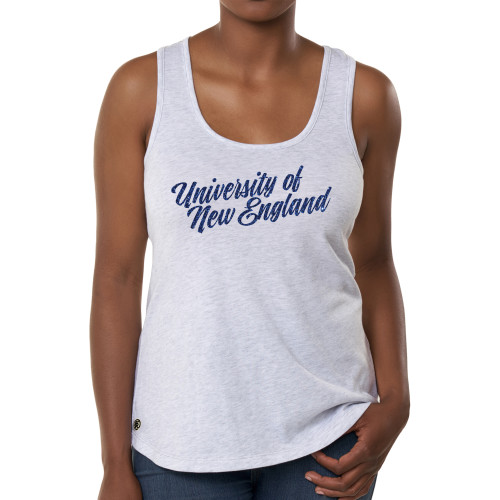  Fall Rush Ladies Ash Grey Tank - H Dark Blue Glitter