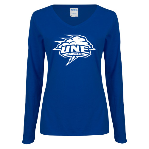  Womens Royal Long Sleeve V Neck Tee  - Primary Athletics Mark