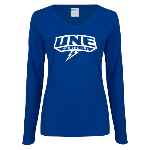  Womens Royal Long Sleeve V Neck Tee  - UNE w Bolt