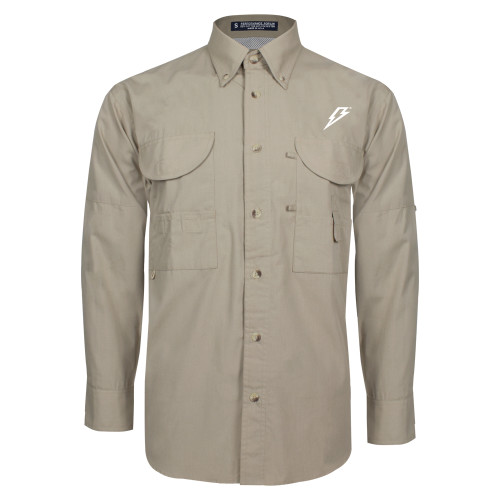  Khaki Fishing Shirt Performance Long Sleeve - Lighting Bolt